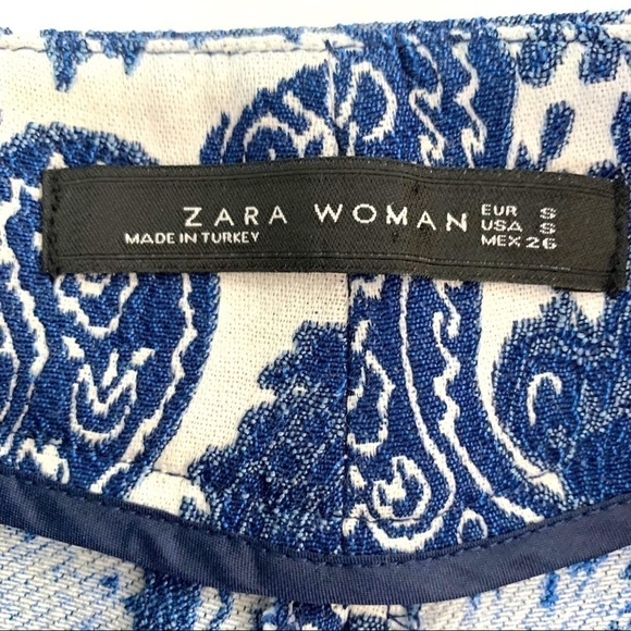 ZARA WOMAN BLUE CROP PANTS  WHITE STRAIGHT LEG PANTS WOMEN SIZE SMALL - Picture 11 of 12